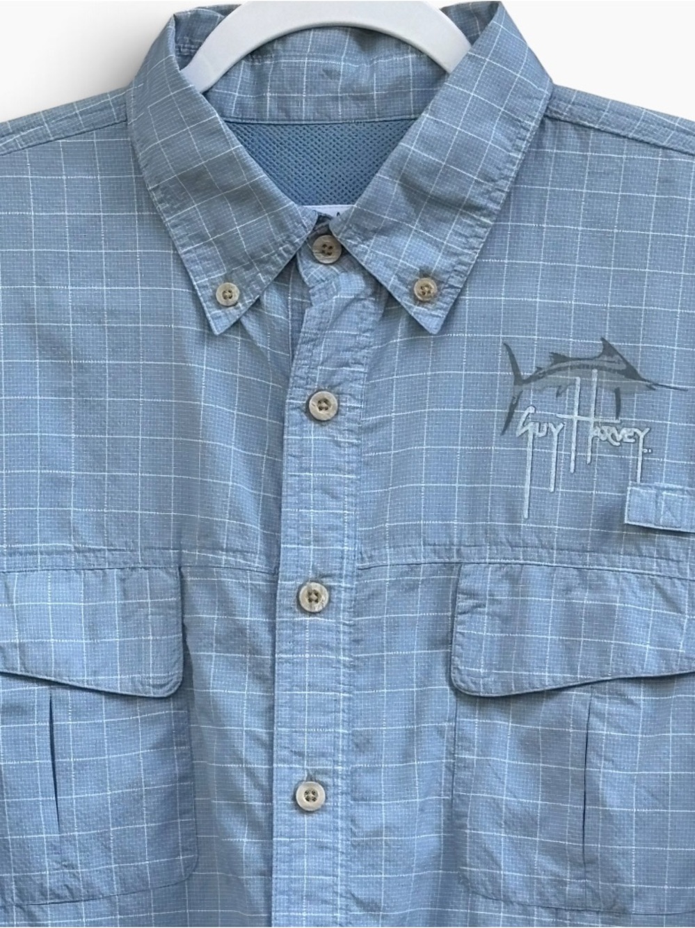 Guy Harvey Marlin Plaid Long Sleeve Technical Vented Fishing Shirt Size M